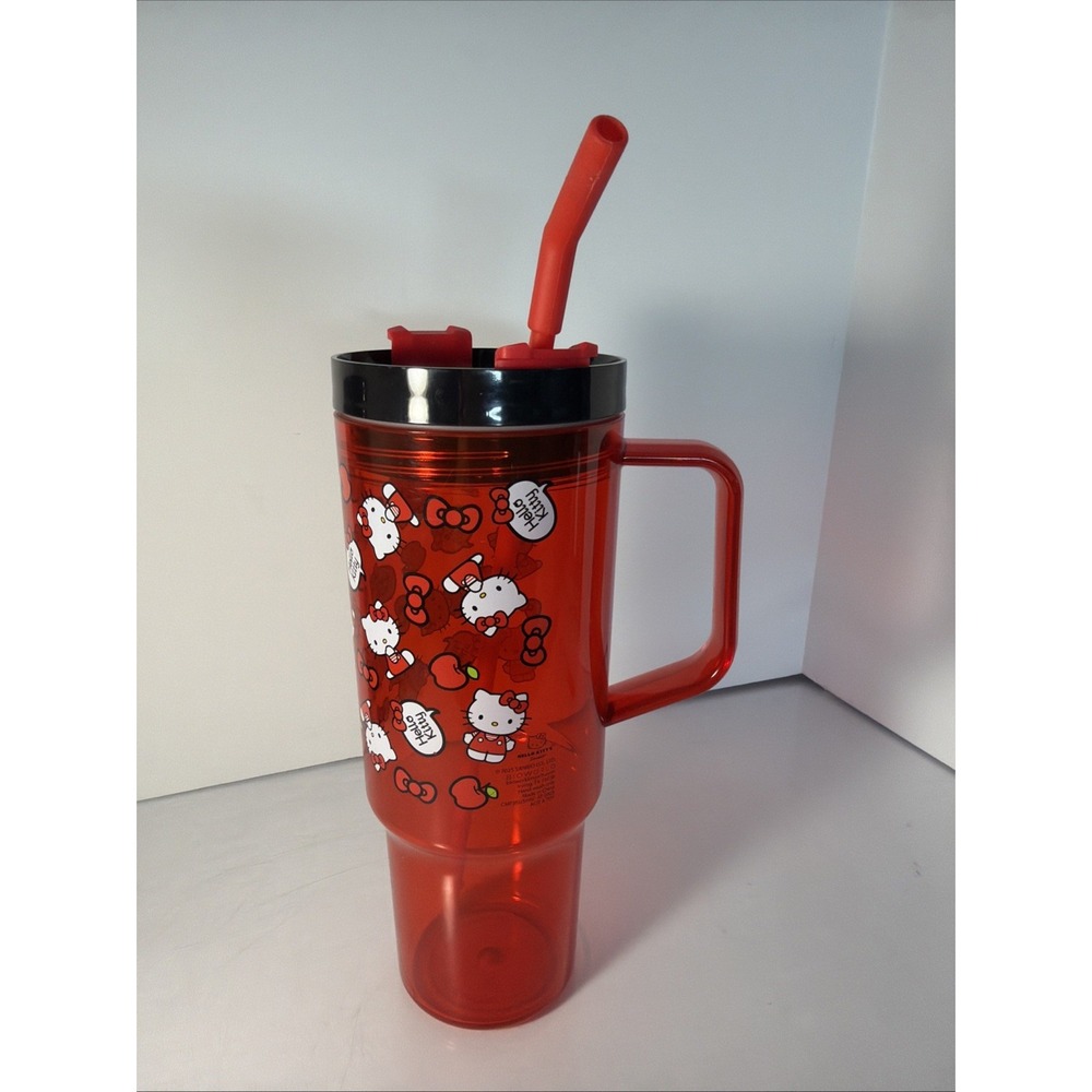 Sanrio Hello Kitty Red Plastic  Travel Tumble w/ Handle & Straw/Lid 30 oz